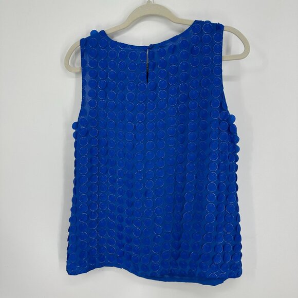 Talbots RSVP Embellished Blouse Top S Sleeveless Applique Gold Trim Circles Blue - Picture 3 of 11